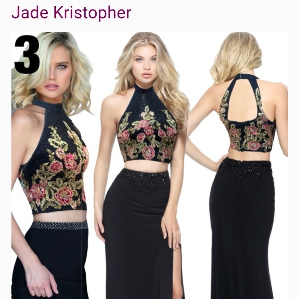 Jade Kristopher beautiful beaded top and high front slit bottom Prom dress sz 3